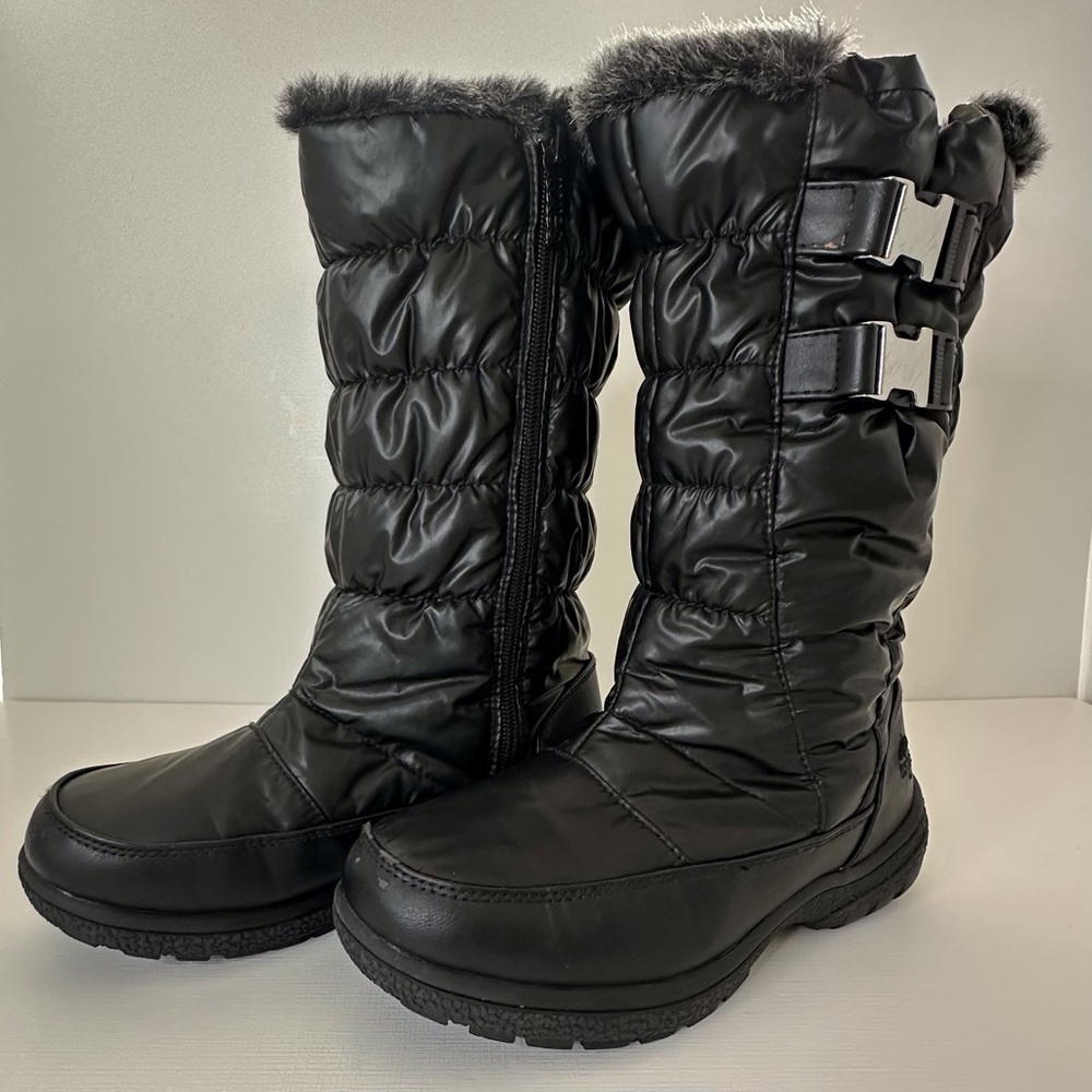 Totes black winter snow boots w/ faux fur trim side zipper & buckle women’s‎ 6